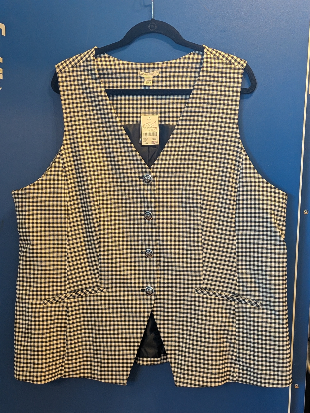 Black and White Gingham Button Front Vest